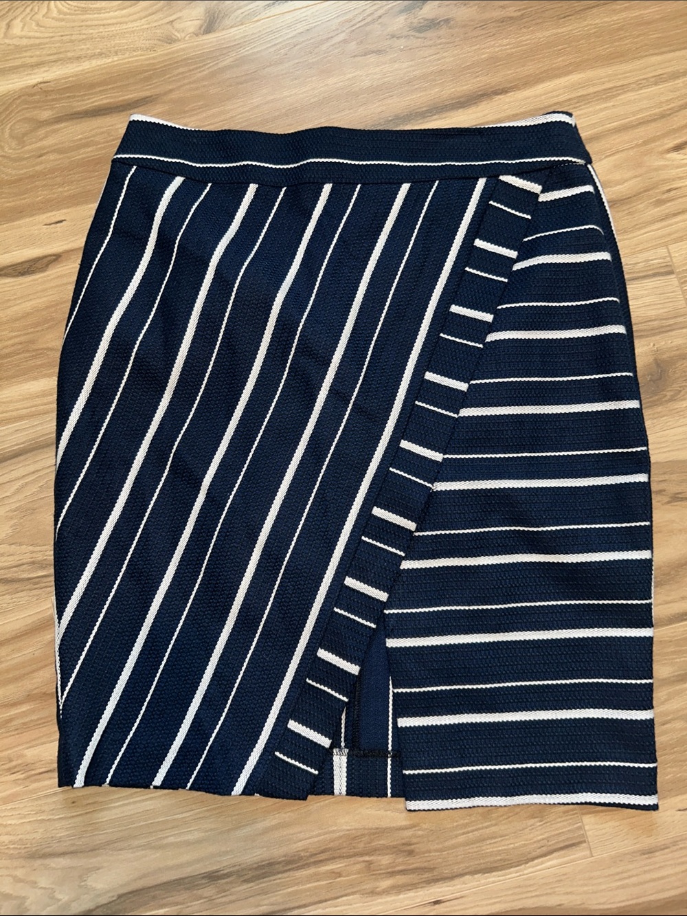 LOFT Navy and White Striped Pencil Skirt